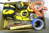 Stanley, Lufkin and other tape measures, Stanley utility knife, hammers, safety glasses, ear muffs,
