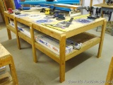 Heavy duty homemade work table with lower shelf framed with 2x4 lumber is 48
