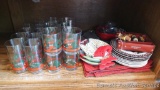 Christmas dinnerware and more. Includes holly patterned glasses and tumblers, dessert or salad