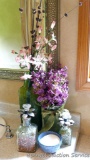 Two faux floral arrangements, up to 3' tall overall; bath salts as pictured.