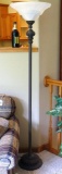 Nearly 6' tall floor lamp is sturdy and in good condition, works. Matches lamps in lot 835 and 841.