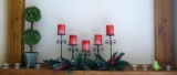 Mantle decorations including 2' tall faux topiary, 24