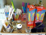 Barware including straws, toothpicks, shot glasses, umbrellas, stir sticks, measure cup; more.