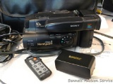 Sony Handycam video camera model CCD-TR65 with manual, remote, battery, case, assorted