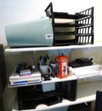 Office supplies including desk top file organizers; disc organizers, some copy paper, cups of