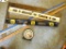 Rapids Sheet Metal Works yard stick, Johnson and Empire levels, Stanley square, and a pitch angle