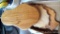 Three wooden boards for mounting antlers, largest is 9-1/2