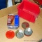 500 piece carton .22 cal lead air gun pellets by Crosman. Two antique tins .22 cal blank cartridges