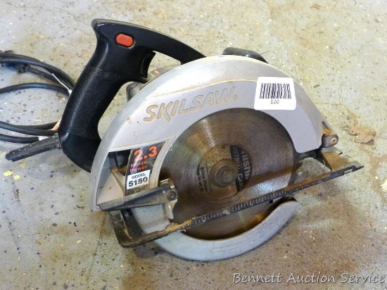 Skilsaw 7-1/4" circular saw, works and is model 5150. Has 2.3 HP, small tear in cord noted.
