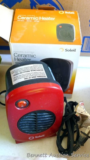 Soleil 250 watt Ceramic Heater model MH-01 is 6-1/2" x 4" x 4". Heats and fan turns on.