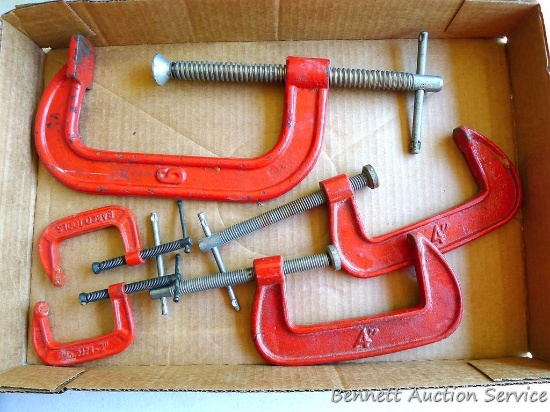 One 6" C-clamp; pair of 4" C-clamps; pair of 2" C-clamps.