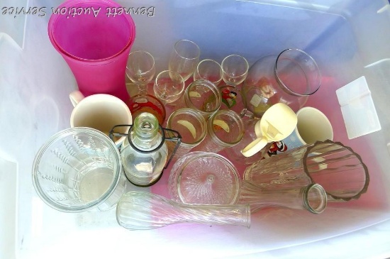 Sterlite 58 qt. tote with lid; canning jars; vases mugs and more.