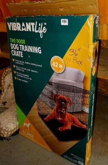 Vibrant Life 2 door dog training crate and a bed, more. Crate is for an extra large dog. Pillow