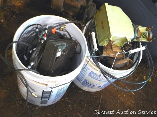 Two buckets of cords for TVs and such, Channel Master, Wide Band Multi- Switch, more.