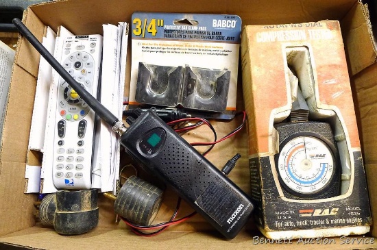 Compression tester; Maxon 40 channel CB transceiver with vehicle charging cord; 3/4" bar clamp pads;