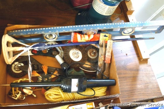 Master Mechanic 2' level, center vial has crack in glass; 24" paint mixer for drill; Kilovolts