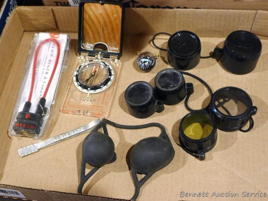 Sunto Model MC-2 compass, made in Finland; globe lapel compass; Ruger gun lock, scope caps, more.