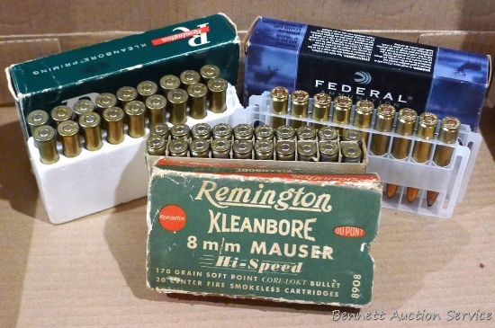 18 rounds .303 British, mixed head stamps. 29 rounds 8mm Mauser by Federal and others.