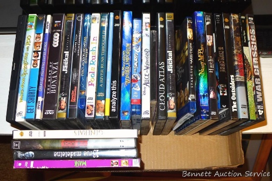 Assorted DVDs. Titles include The Smurfs, Alice in Wonderland, Fools Rush In, Nanny McPhee, Bonanza,