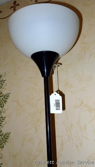Floor lamp stands 71" tall. Works.