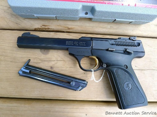 1988 Browning Buck Mark pistol with two magazines and original hard case. Pistol has a 5-1/2" slab