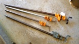Three Pony pipe clamps and one other. Largest pipe size is 1