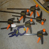 Six Tool Shop clamps and one Irwin Quick-Grip clamp. Tool Shop clamps are 19