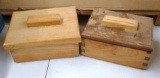 Two handcrafted wooden boxes with lids. Largest is 8-1/2