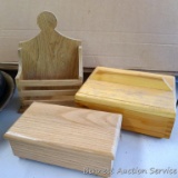 Handcrafted wooden boxes. One is oak with hinged lid. One has removable lid and is 9