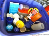 Sterlite 18 gallon tote with lid; insulated cups; water bottles; other cups and more.