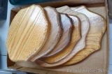 Six wooden antler mount boards, largest is 12