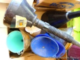 Metal and plastic funnels, largest is 17