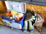 Plano Tournament Drawer tackle box and contents, plus some Pro-Line waterproof waders. Tackle box