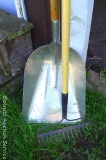 Nice aluminum alloy grain shovel with an Iron Brigade handle; True Temper rock rake is about 58