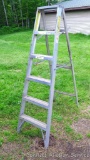 Keller step ladder is model No 936. Measures about 6' when folded. Has paint tray.