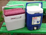 Two Coleman coolers. Beverage cooler holds 3 gallons and is 15
