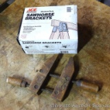 Fun wooden Jorgenson clamp and 2 Ace medium duty sawhorse brackets. Wooden clamp is 6