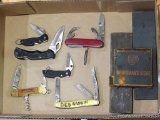 Ka-Bar, Inox, and other pocket knives. Sharpening stones up to 7
