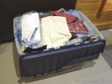 15 gallon tote filled with assorted quilting or sewing material. Nice variety.