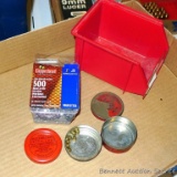 500 piece carton .22 cal lead air gun pellets by Crosman. Two antique tins .22 cal blank cartridges