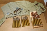 Full 70 round bandolier 7.9mm cartridges on stripper clips head stamped 1947, plus 15 rounds head
