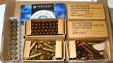 Three full boxes and two partial boxes of military .30 carbine ball ammunition, plus 18 rounds of
