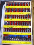 Very nice set of MLC Woodworking router bits in wooden case. Some appear to be unused, lots have
