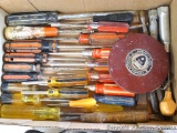 Stanley and other screwdrivers; plus a 100 ft tape measure, more. Screwdrivers are flat headed,