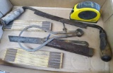 Strait -Line laser level, draw shave, folding measuring sticks, more. Draw shave is about 16