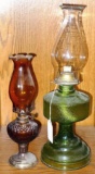Two oil lamps, largest is 18-1/2