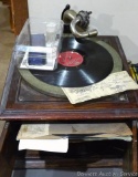 Victor Model VV-VIA talking machine with records, needles, more. Winds, holds and plays. Approx. 16