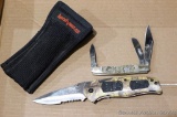 Frost USA folding knife, Steel Warrior pocket knife, and a Kershaw case. Frost knife is 8-1/4