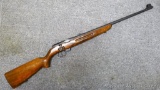IMC2 bolt action .22 rifle. Rifle has a fixed rear blade sight and two flip up leaves. Barrel is
