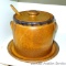 Stoneware soup tureen is marked McCoy 1420L, comes with matching lid, ladle and plate. Tureen is